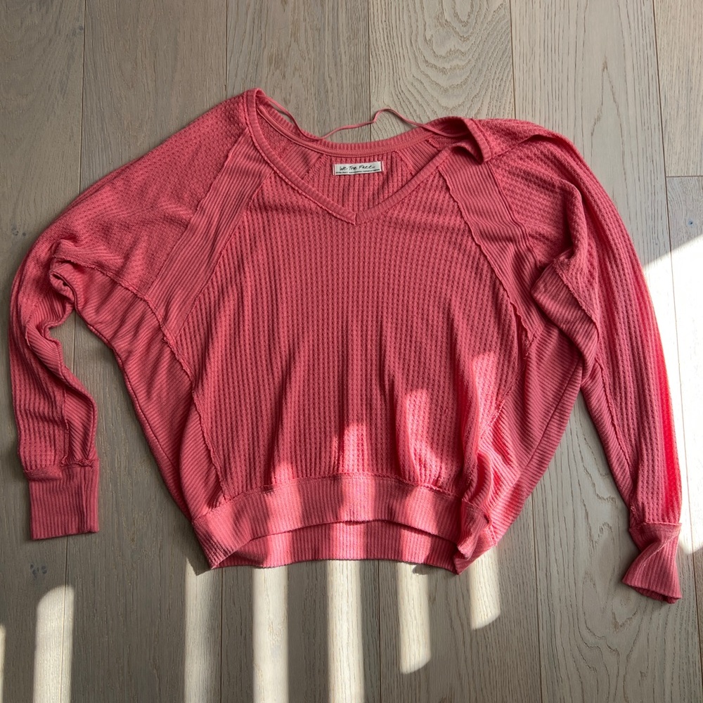 Size XS Free People oversized slouchy pink waffle knit top
